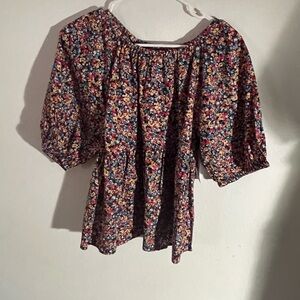 Old Navy Red and Pink Puff Sleeve Blouse